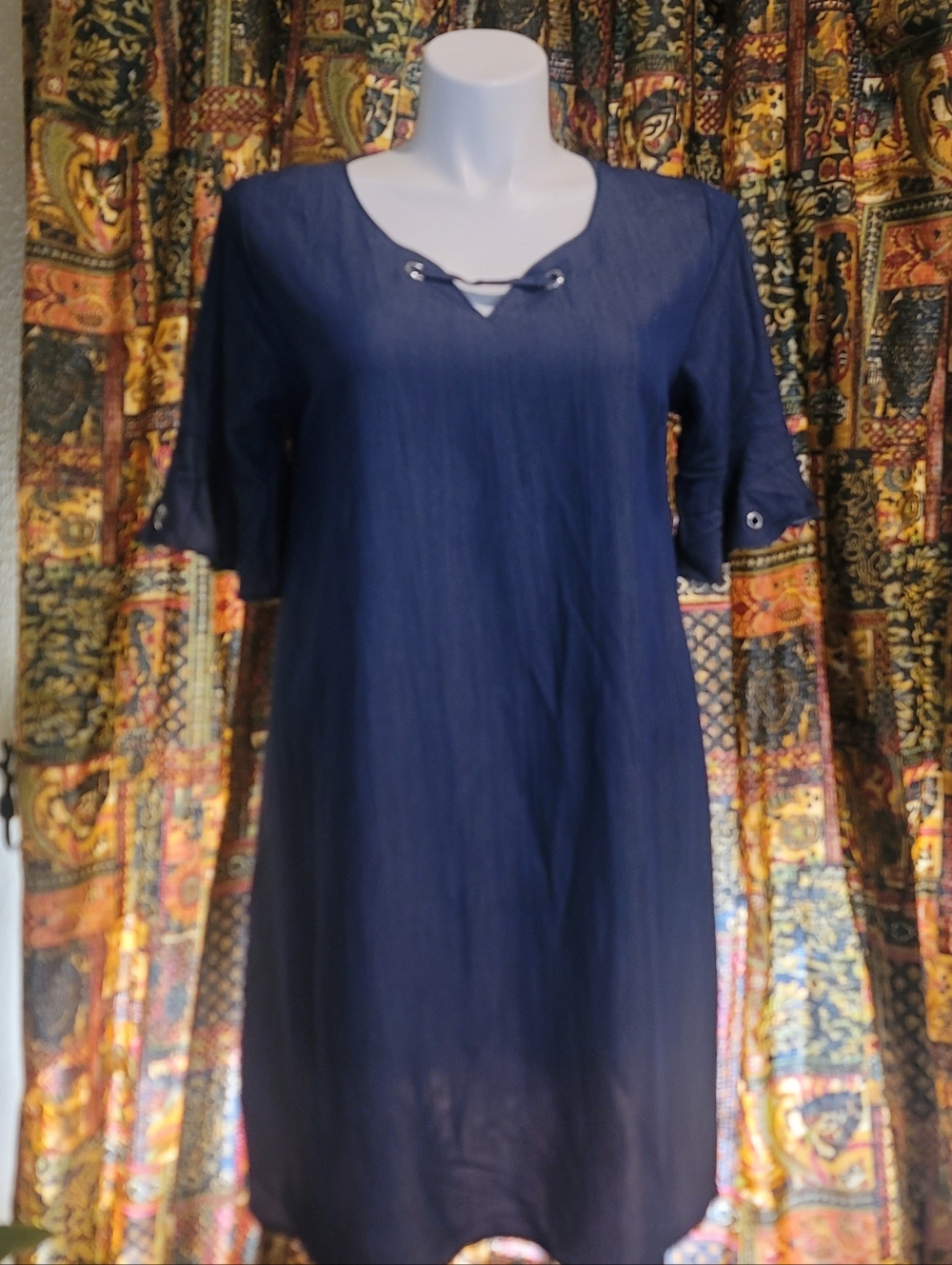 Chambray Scoop Neck A-Line Women's Dress, NWT